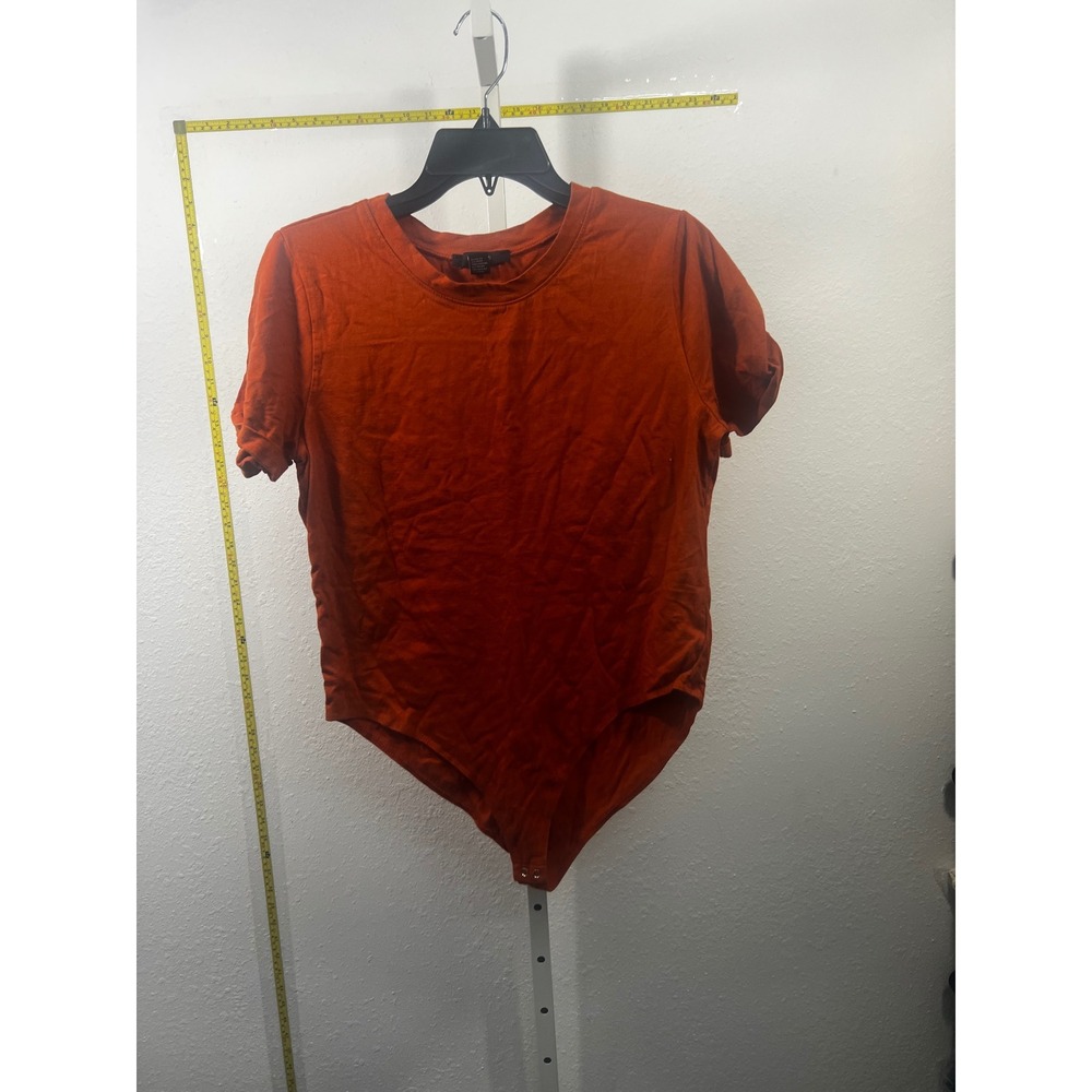 Forever 21 Womens Burnt Orange Short Sleeve Crew Neck Bodysuit Size Large Rust